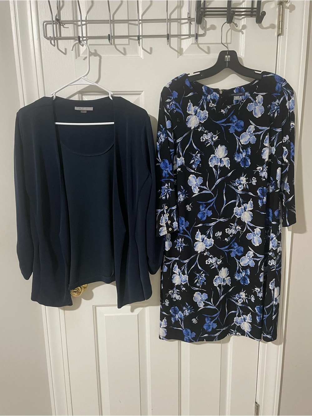 Navy Floral Shift Dress with Navy Cardigan lg Set Tommy Hilfiger sz 12